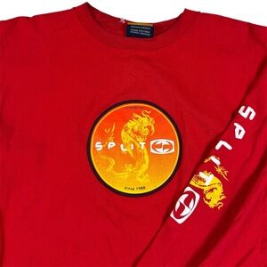 Vintage Y2k Split Skateboard Logo Dragon Long Sleeve Red Surf Grunge Mens Med